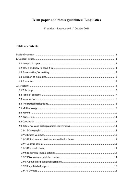 Linguistics Term paper and thesis guidelines 2021