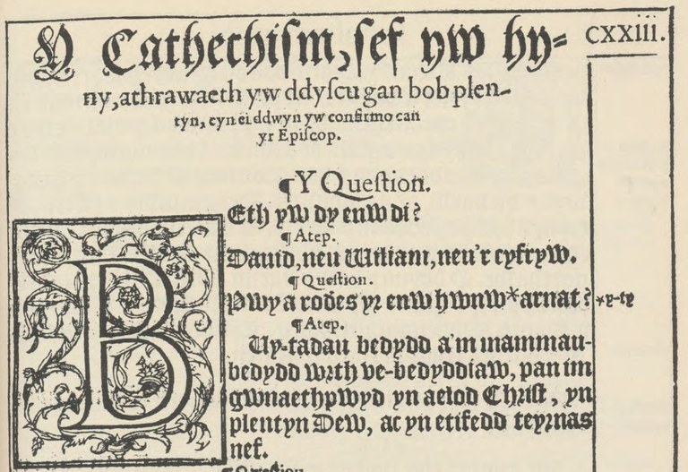 Beginn des Katechismus aus Lliver Gweddi Gyffredin [...], London 1567, f. cxxiiir (Faksimile-Ausgabe 1965).jpg